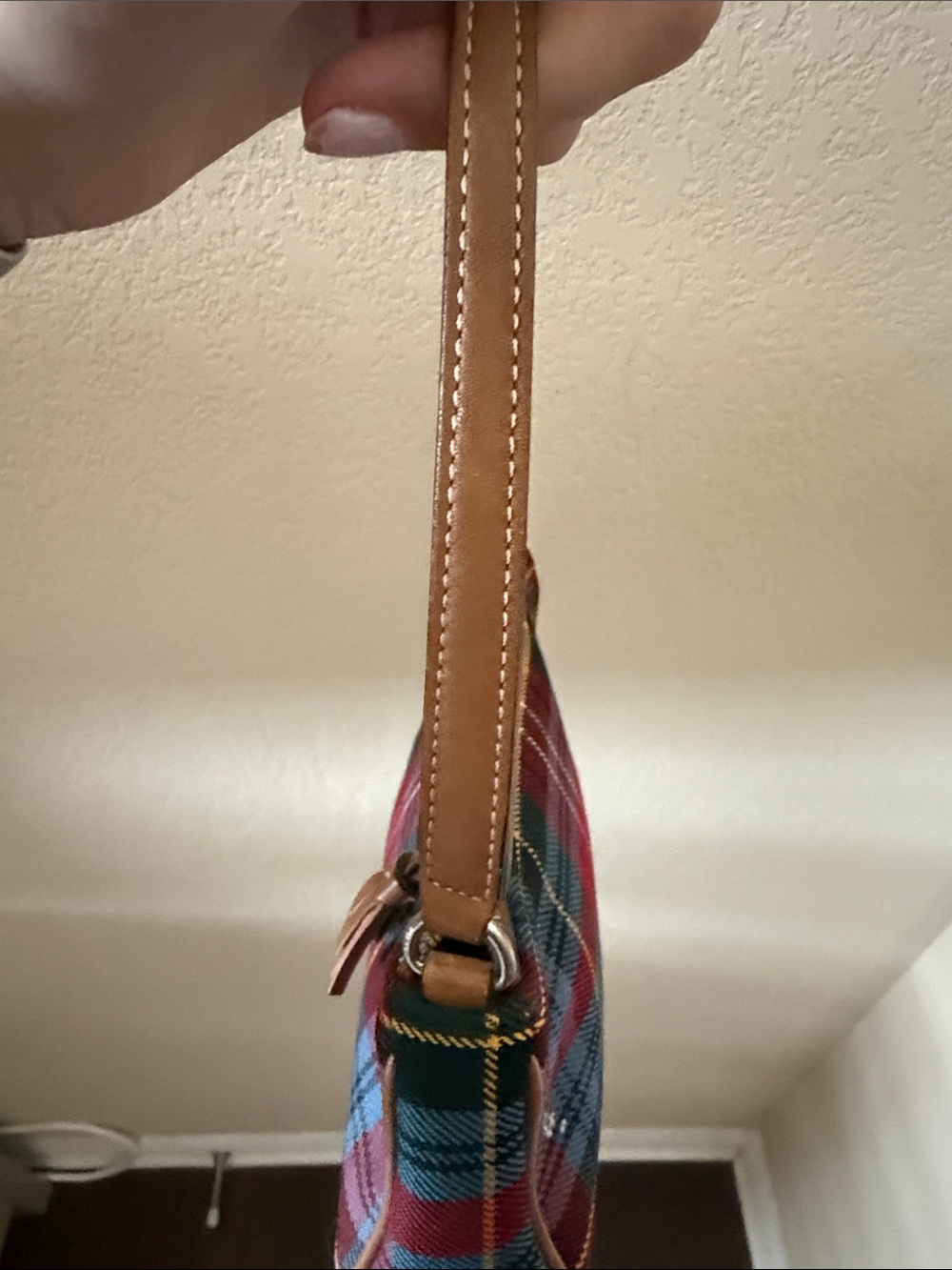 Coach Red & Blue Plaid Shoulder Bag with Tan Trim - Picture 8 of 11